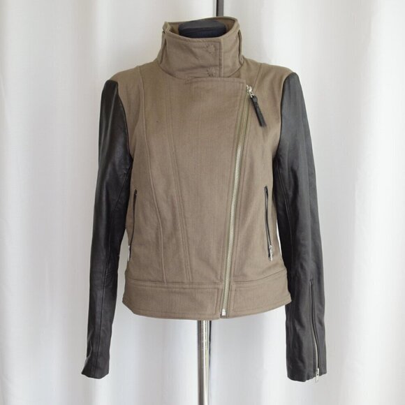 Mackage Minella Leather Biker Moto Jacket Olive Green Black Sz M - Picture 3 of 10